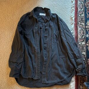Madewell (XS) Oversized Ex-Boyfriend Cotton Button Front Shirt in Lunar Gray
